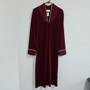 Vtg Whispers Velour Robe Full Length 1/2 Zip Sz Medium Maroon Comfy Grannycore
